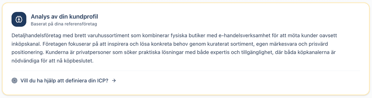 Genererad kundprofil baserad på referensföretag