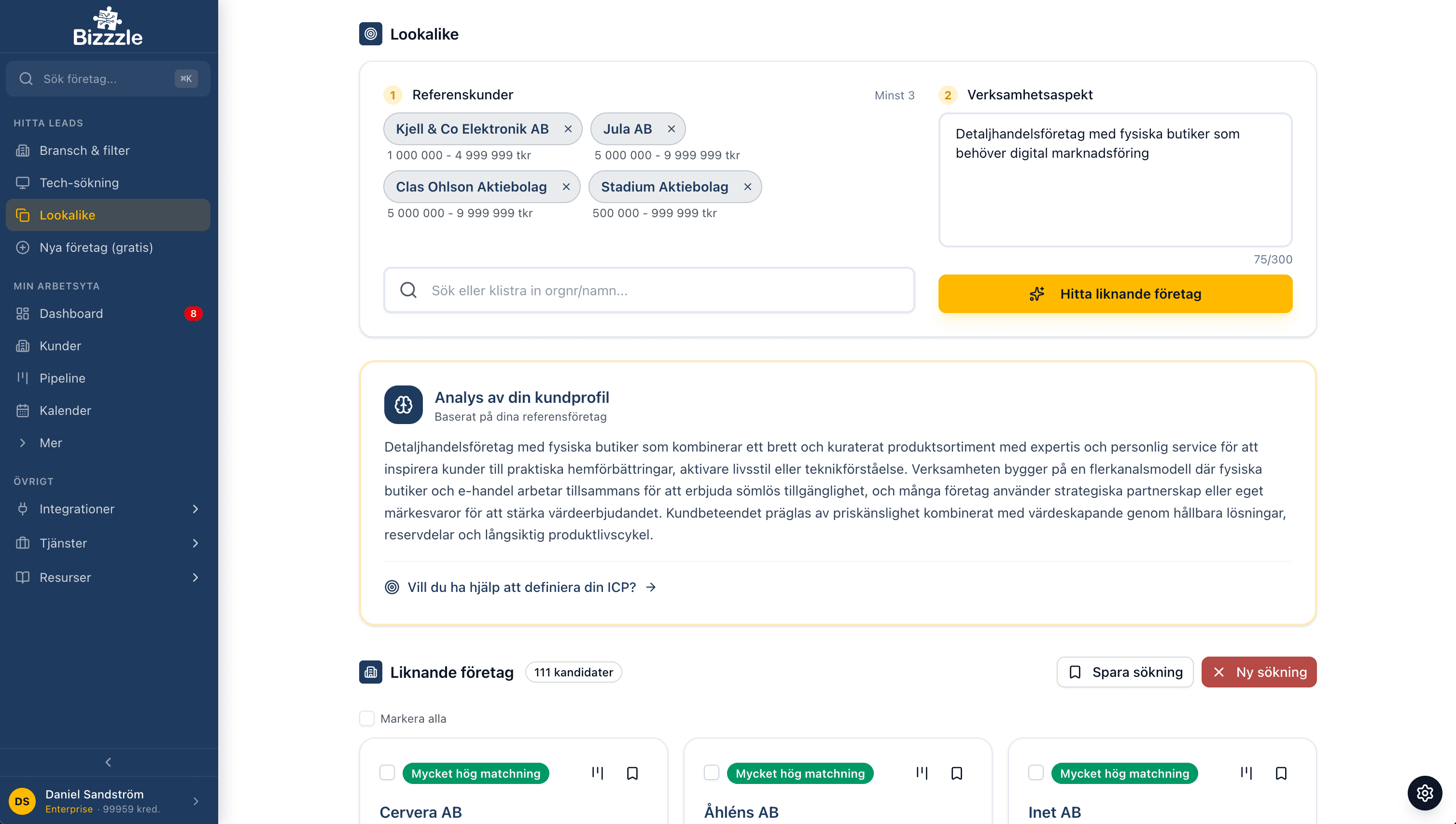 Bizzzle Lookalike — hitta liknande företag baserat på din ICP